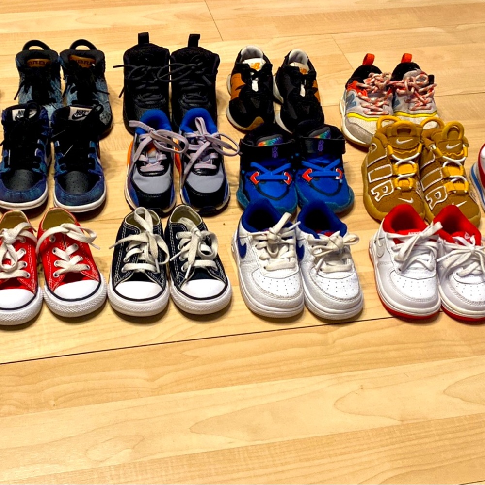A bundle of toddler NIKES, Jordans, and New balance